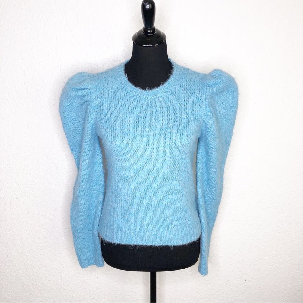 10 Crosby Derek Lam blue puff shoulder alpaca wool blend sweater size Medium